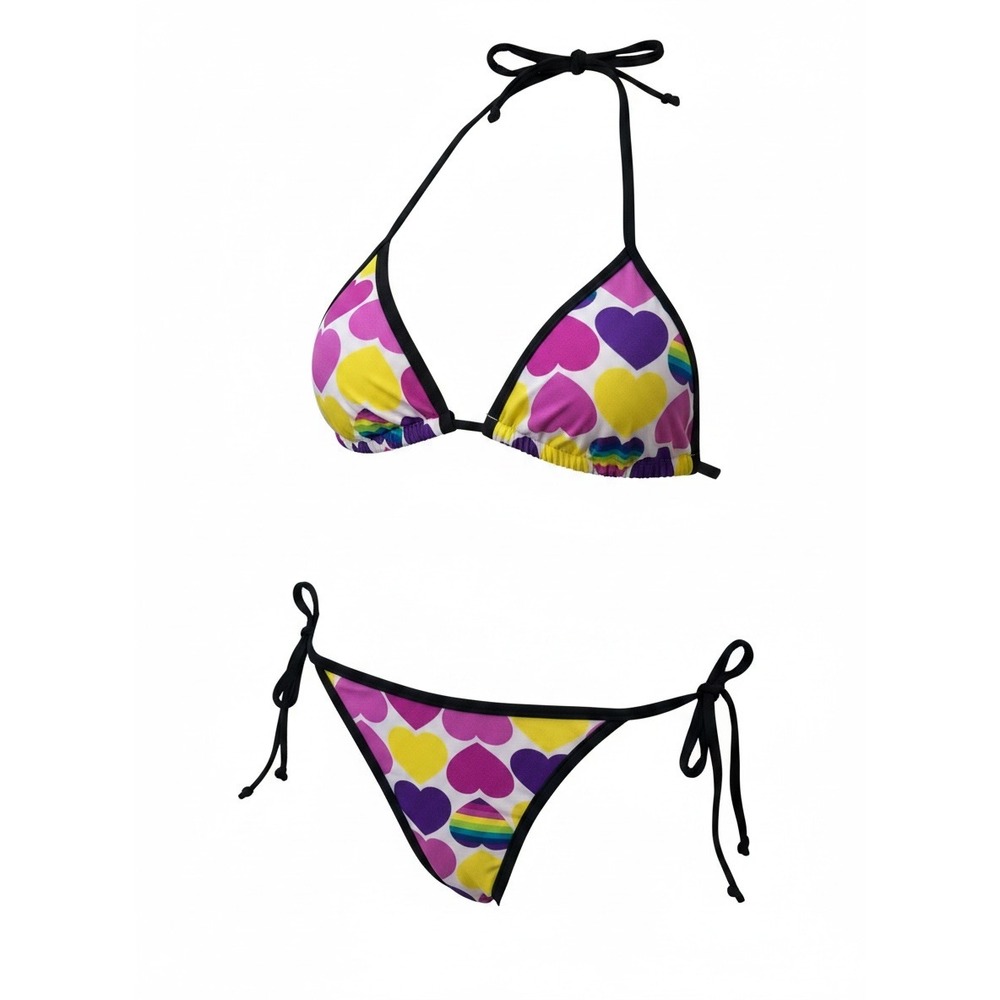 Choice By Blue Wave Bikini Set XS Heart Rainbow Side Tie Halter Swimsuit NWT